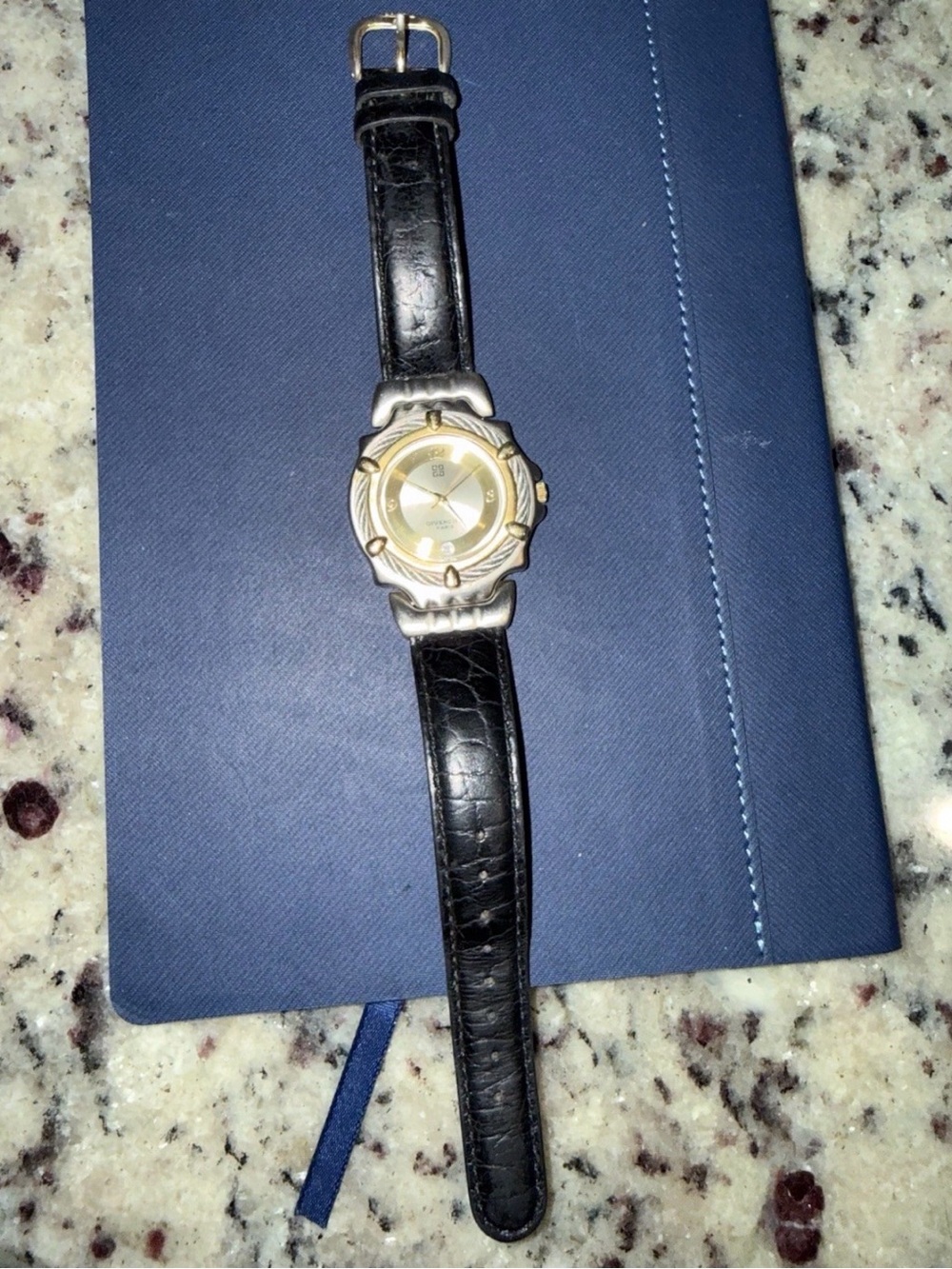 Vintage Givenchy Paris Two-Tone Gold and Silver Dial Watch with Black Leather - Picture 6 of 9